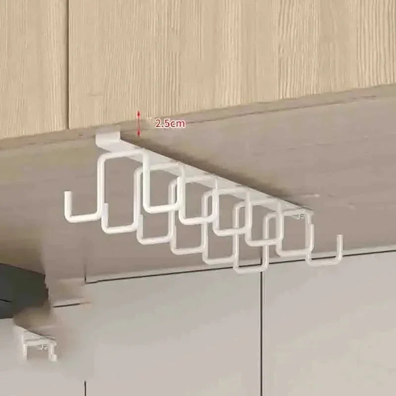 No Drill Double Row Kitchen Hook Rack Wall Mounted Carbon Steel Utensil Hanger with 12 Hooks – White
