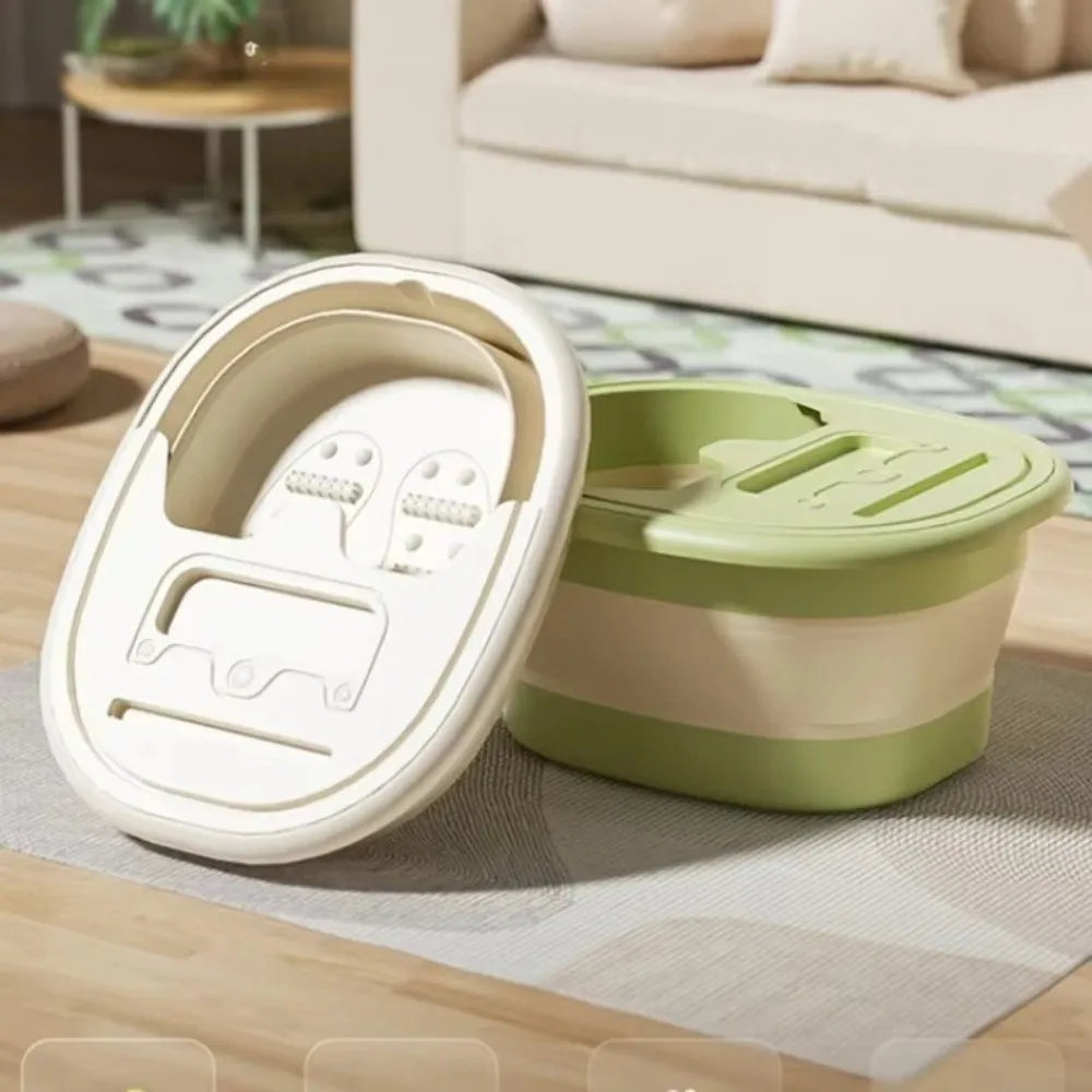 Portable Foldable Foot Bath Tub With Lid Plastic Foot Wash Basin - Beige
