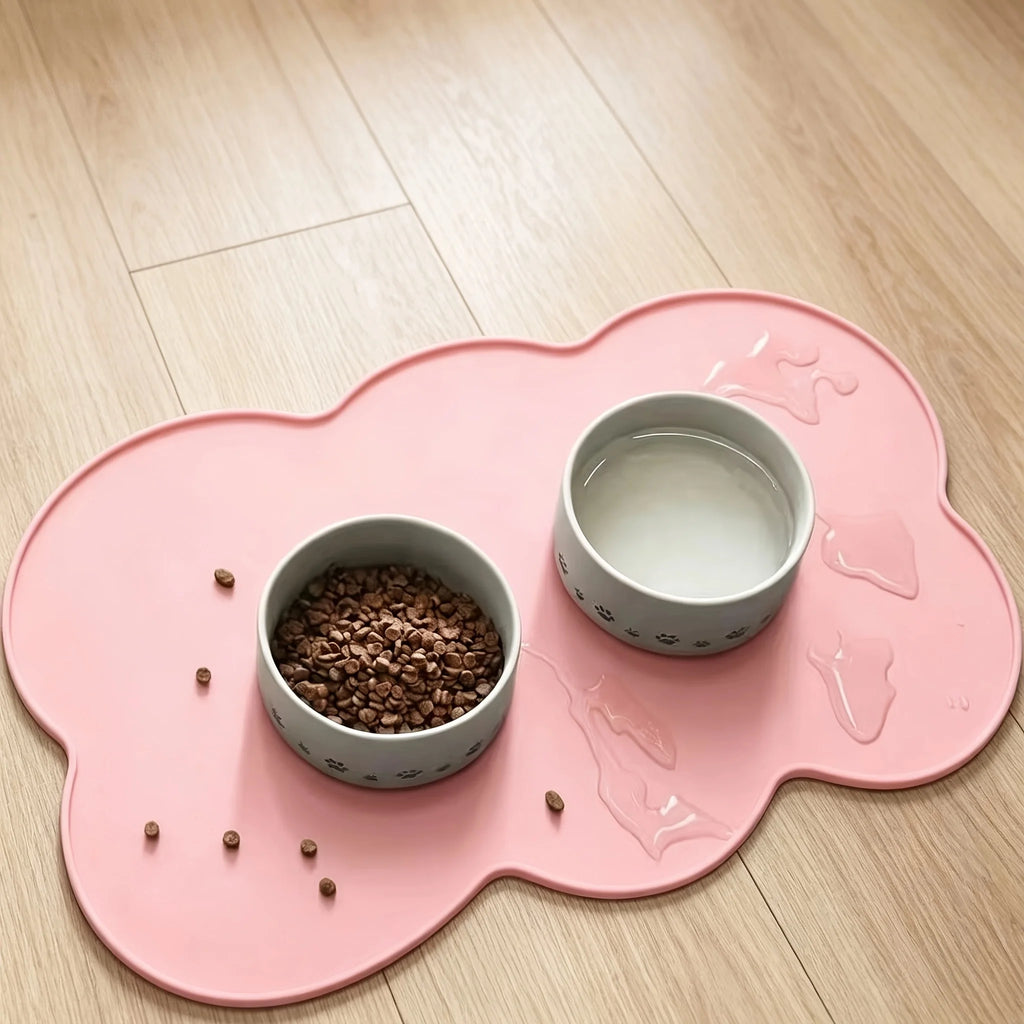 Pet Feeding Mat Silicone Waterproof Cat Bowl Placemat with Raised Edge - Pink