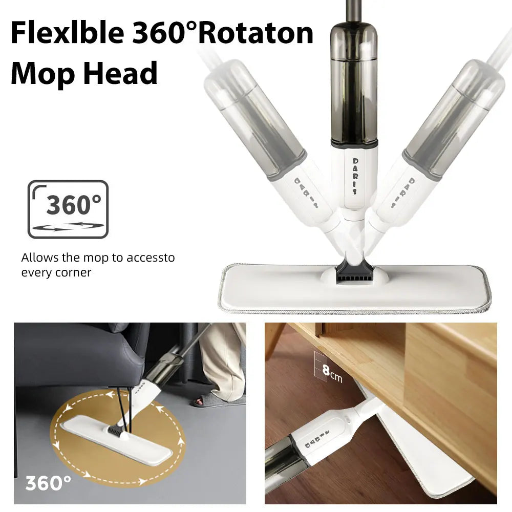 Spray Flat Mop 500ml 360 Rotating Floor Cleaner - 6 Microfiber Pads