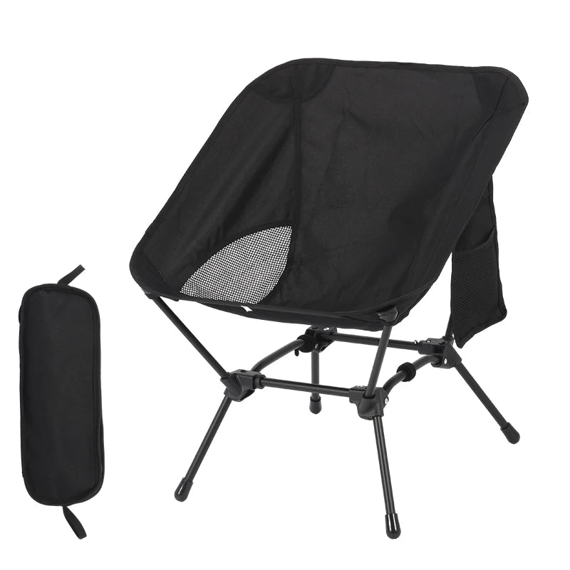 Camping Folding Chair Portable Lightweight Moon Chair Square Frame Iron Stool Black
