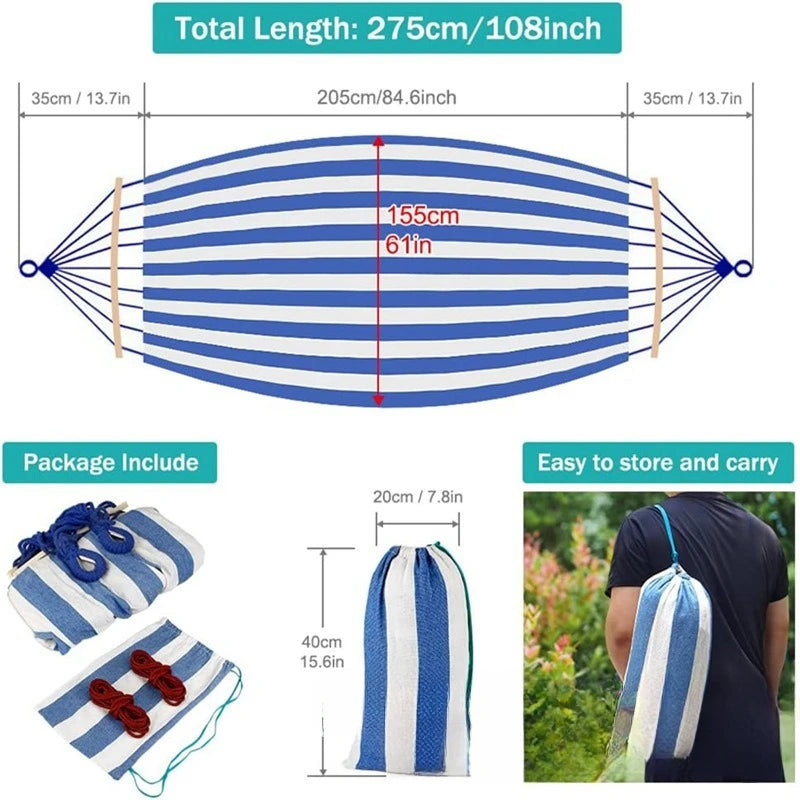 Canvas Hammock Double Camping Swing with Curved Wooden Poles – Outdoor Bed for Two - Red