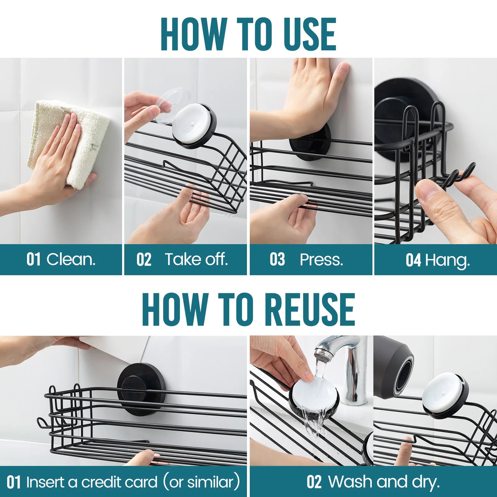Portable Heavy Duty Suction Cup Shower Shelf Organizer 2 Pack Stainless Steel Bathroom Storage Rack
