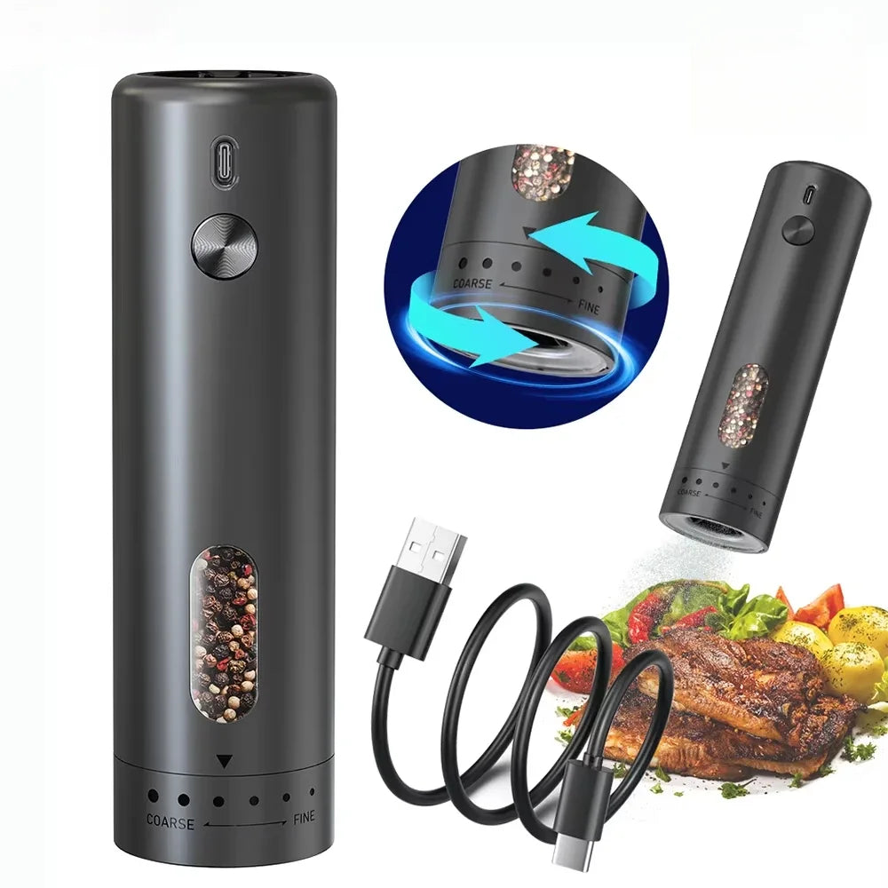 Electric Pepper Mill USB Rechargeable Adjustable Coarseness Automatic Salt and Pepper Dispenser