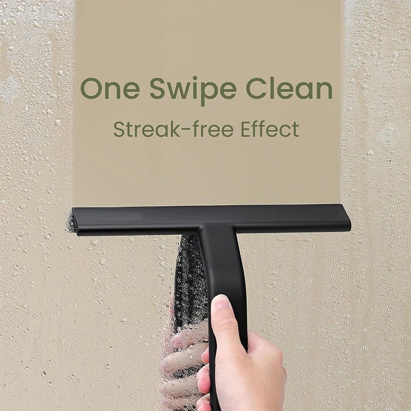 Silicone Glass Squeegee Window Bathroom Wiper with Hook T Handle - Black