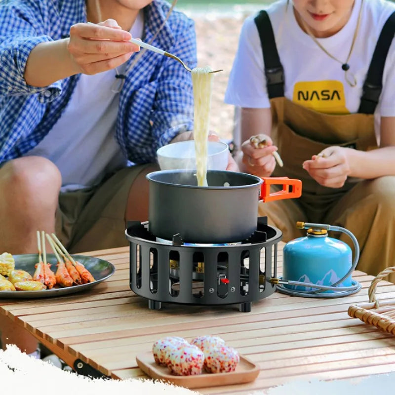 Portable 7-Core 19800W Camping Gas Stove with Electronic Ignition Windproof Burner