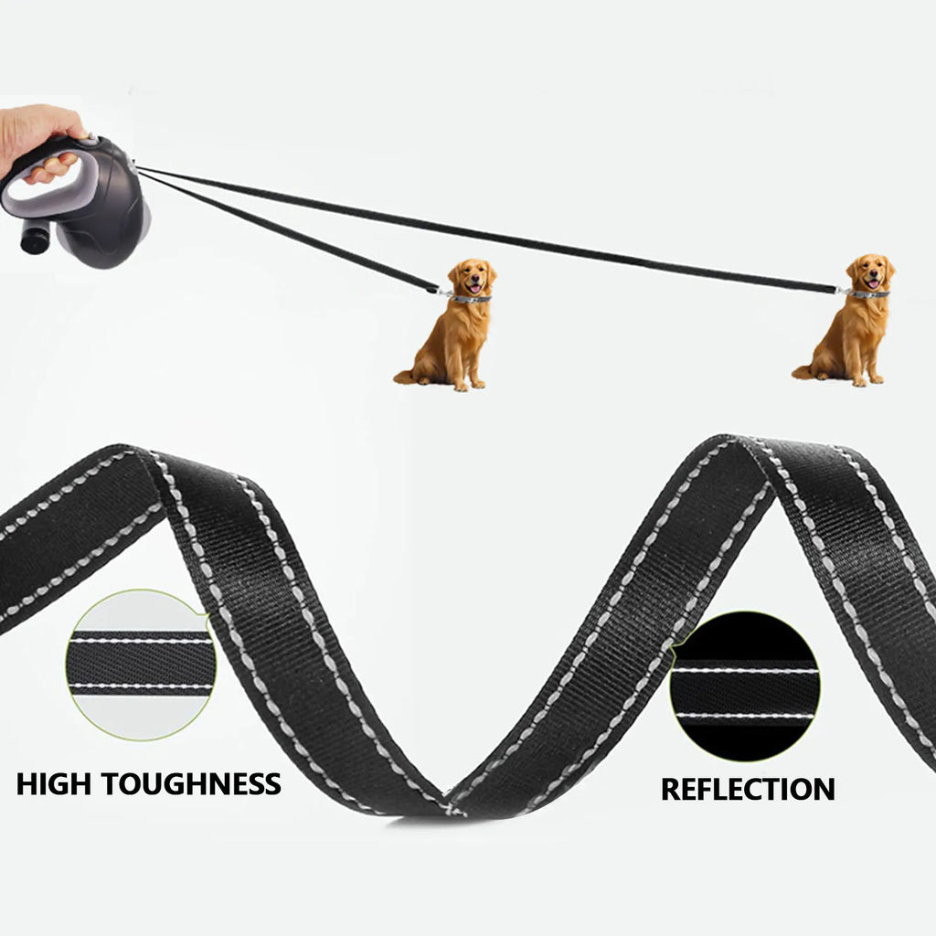 Dog Leash 10 m Retractable Lead 360° Tangle Free Handle with Waste Bag Dispenser for Outdoor Walks