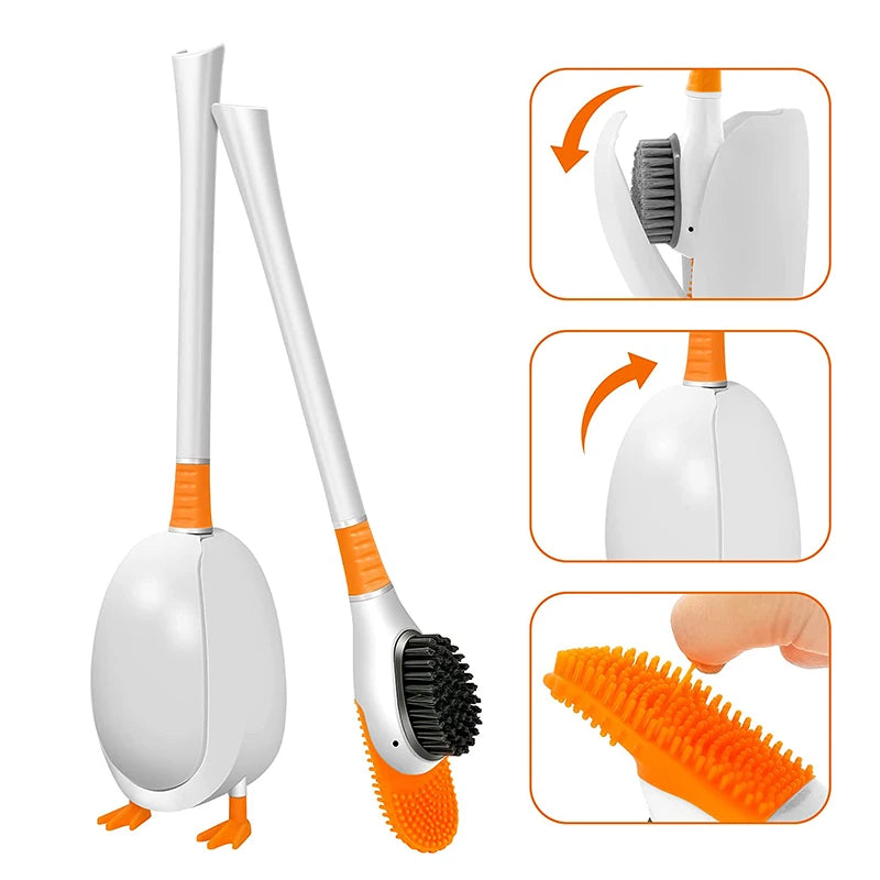 Silicone Toilet Brush Wall Mounted Flexible Deep Cleaning Toilet Brush with Holder – White