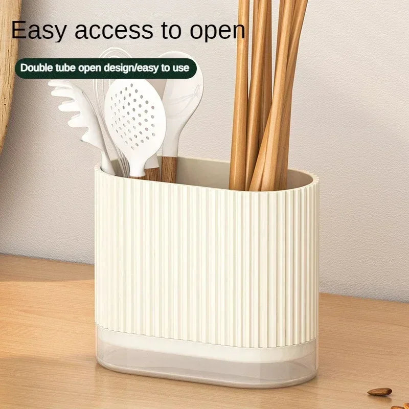Kitchen Chopstick Holder Spoon Storage Box PP Drain Rack Wall Mounted - White