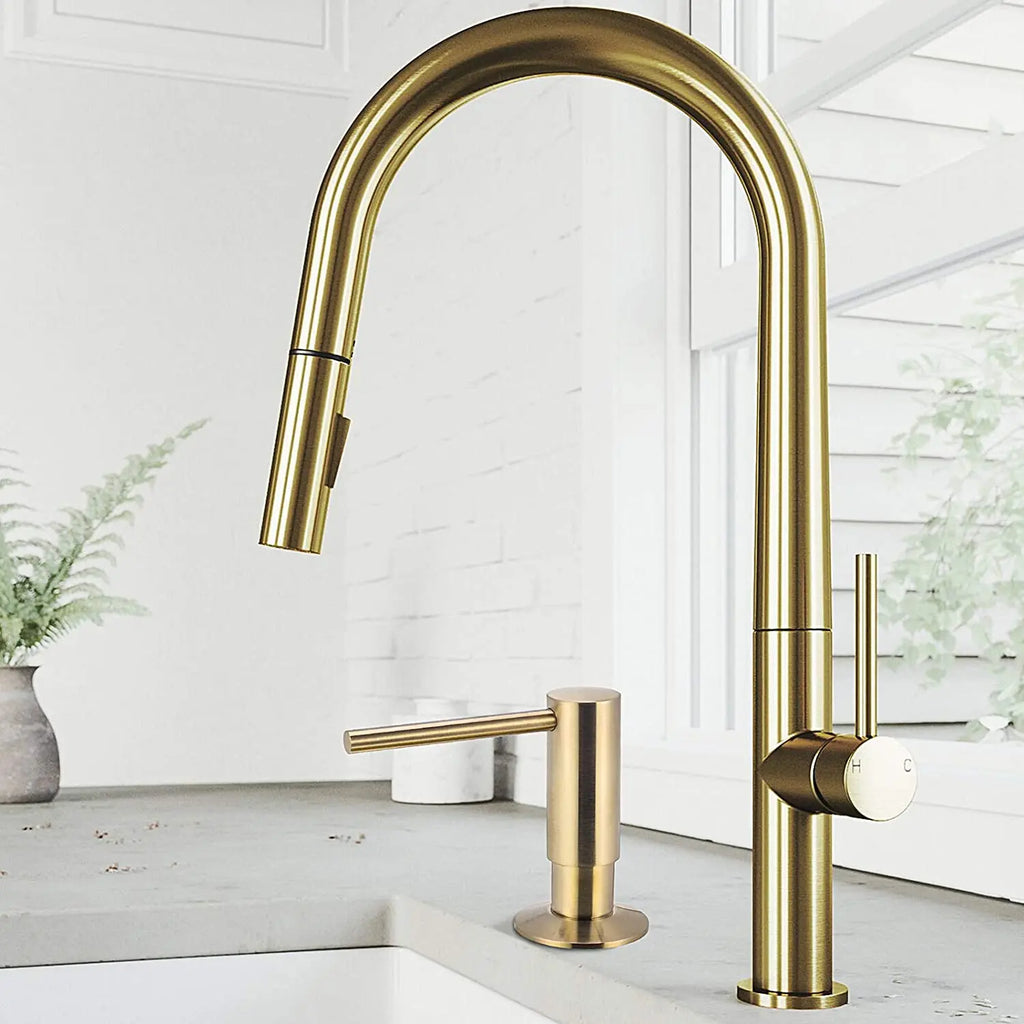 Gold Kitchen Sink Soap Dispenser with 1m Extension Tube Brass Pump Built-In Liquid Soap Dispenser Kit