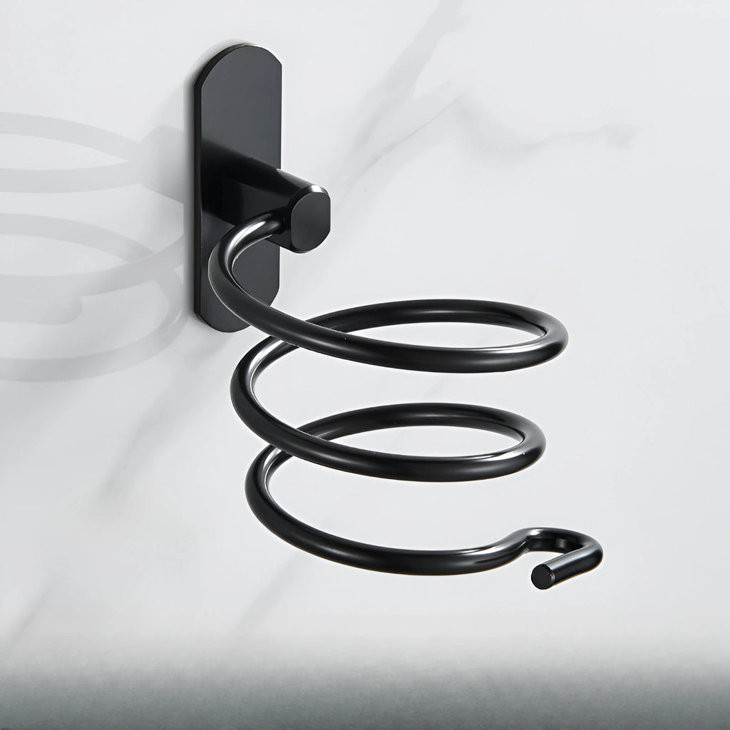 Wall Mounted Aluminum Hair Dryer Holder No Drill Bathroom Hair Dryer Rack Organizer – Black