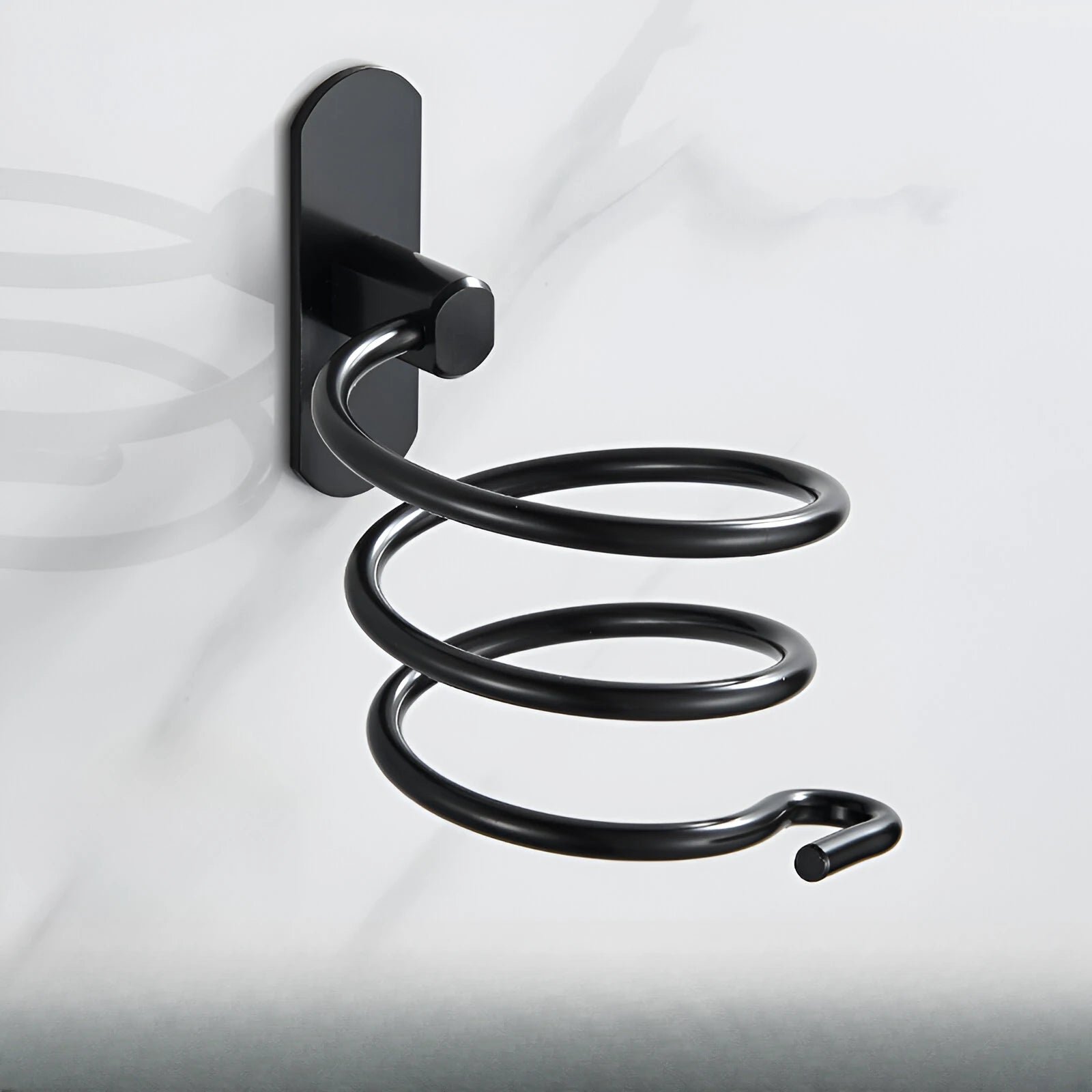 Wall Mounted Aluminum Hair Dryer Holder No Drill Bathroom Hair Dryer Rack Organizer – Black