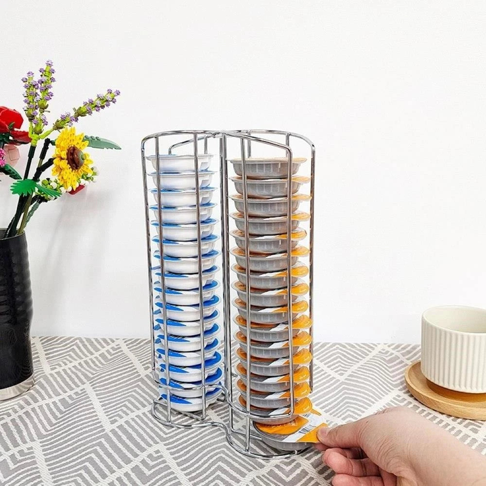 Coffee Capsule Holder 32 Capacity Iron Wire Storage Rack Organiser for Kitchen and Coffee Station - Silver