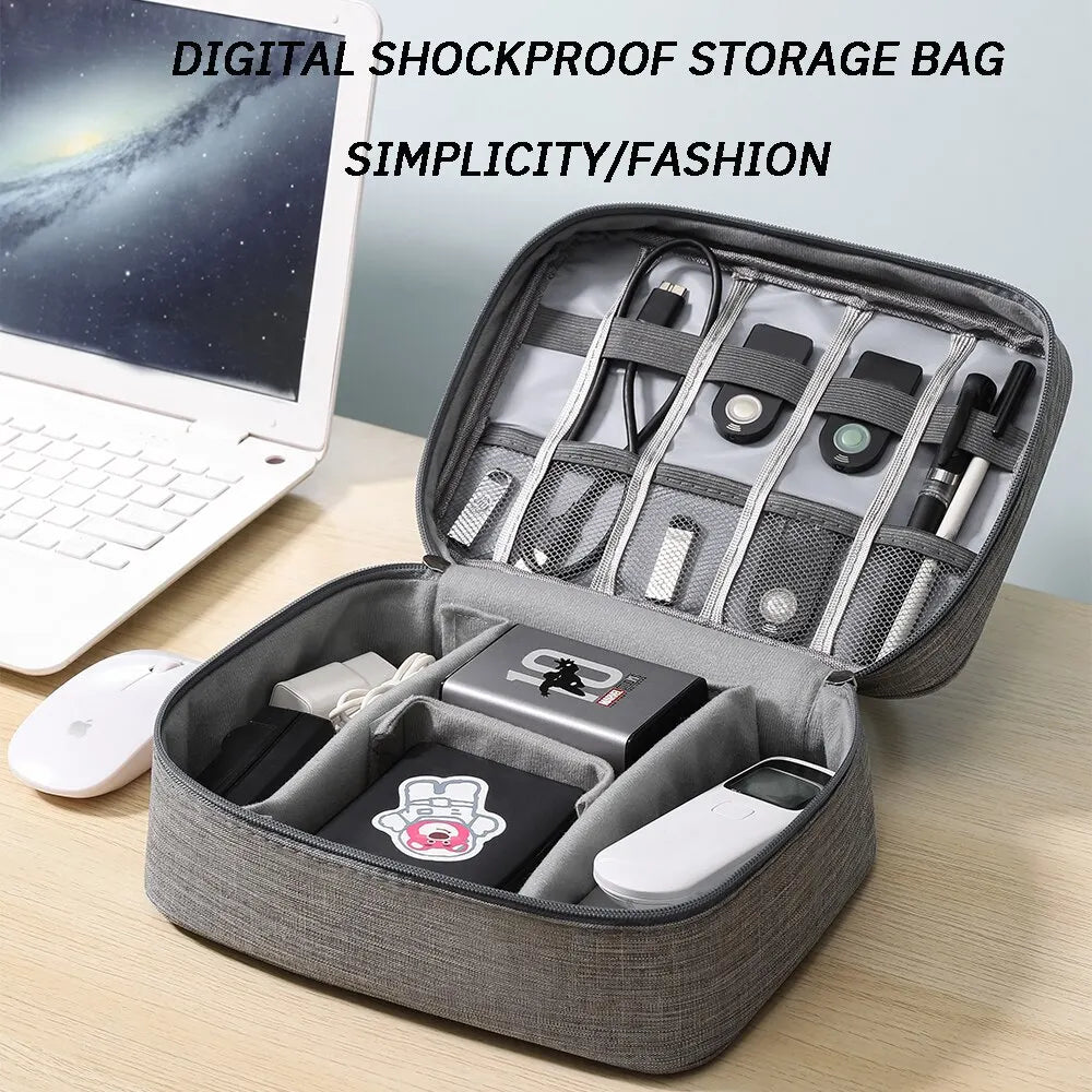Travel Digital Storage Bag 24.5cm Waterproof Cable Organizer Electronic Accessories - Grey