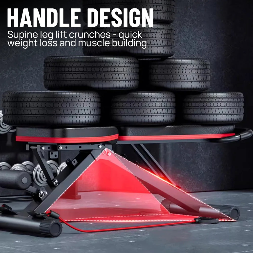 Adjustable Weight Bench Foldable Incline Decline Workout Bench with Resistance Bands – Black