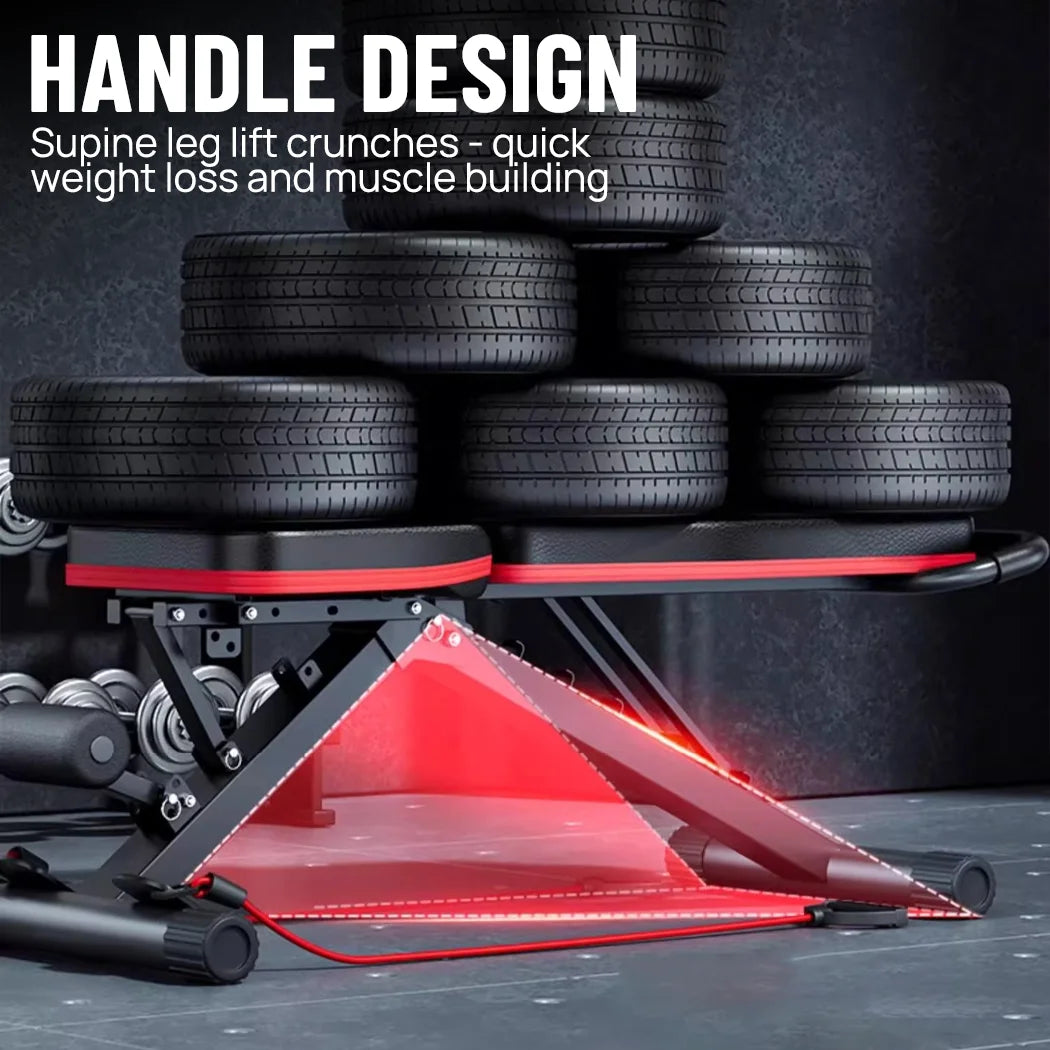 Adjustable Weight Bench Foldable Incline Decline Workout Bench with Resistance Bands – Black