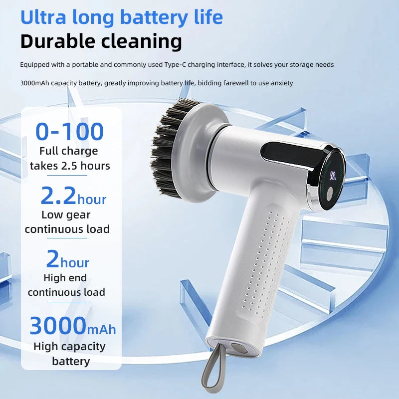 Electric Cleaning Brush 4 in 1 Cordless Spin Scrubber Waterproof Rechargeable - White