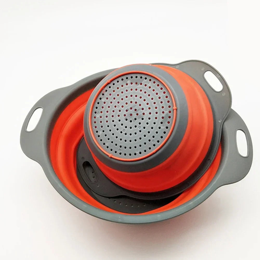 Collapsible Silicone Colander Foldable Fruit Vegetable Drain Basket 30cm Kitchen Strainer – Blue