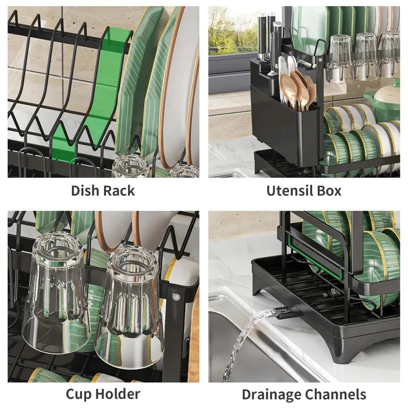 Stainless Steel Dish Rack – 2-Tier Hygienic Drying – Premium Carbon Steel Kitchen Organizer – Space-Saving White