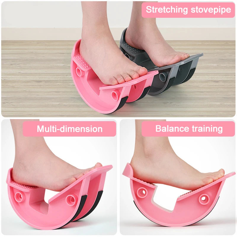 Foot Stretcher Rocker Board Portable Calf Ankle Stretching Balance Trainer Massage Fitness Tool - Pink