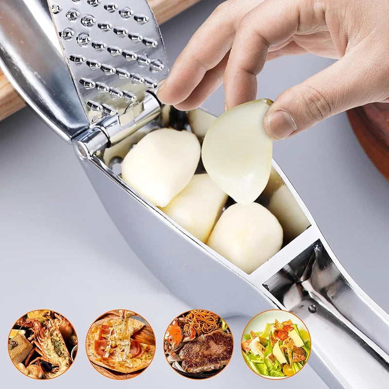 Garlic Press Zinc Alloy Manual Garlic Mincer Ergonomic Handle 180° Opening Kitchen Tool
