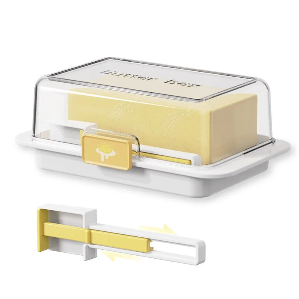 Butter Storage Box with Clear Lid Butter Keeper Cheese Container with Spreader – White