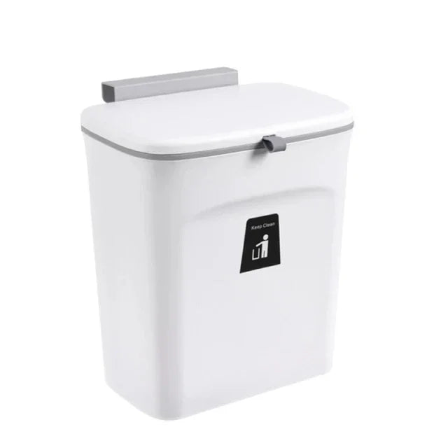 Wall Mounted Trash Can Hanging Kitchen Bin with Lid Space Saving Design White 9L