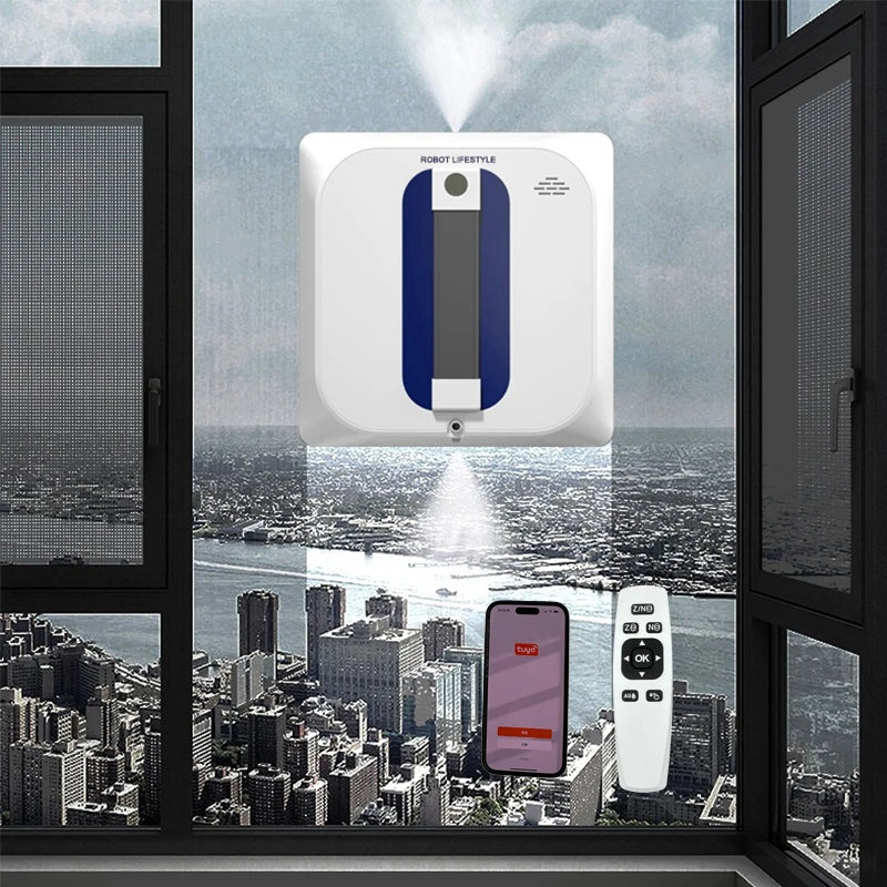 Window Cleaning Robot Dual Water Spray Smart Glass Cleaner with APP and Remote Control – White