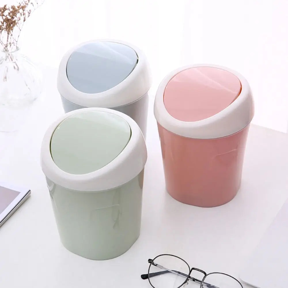 Mini Rubbish Bin Swing Lid Small Plastic Waste Bin for Bedroom & Office - Green