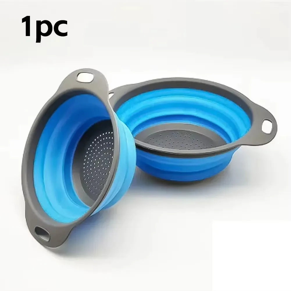 Collapsible Silicone Colander Foldable Fruit Vegetable Drain Basket 30cm Kitchen Strainer – Blue
