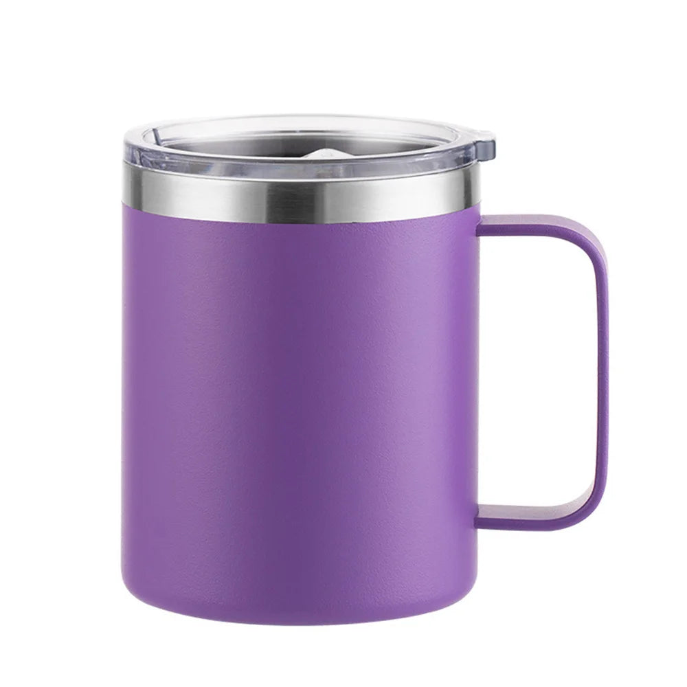 12oz Stainless Steel Insulated Coffee Mug with Handle and Sliding Lid – Purple