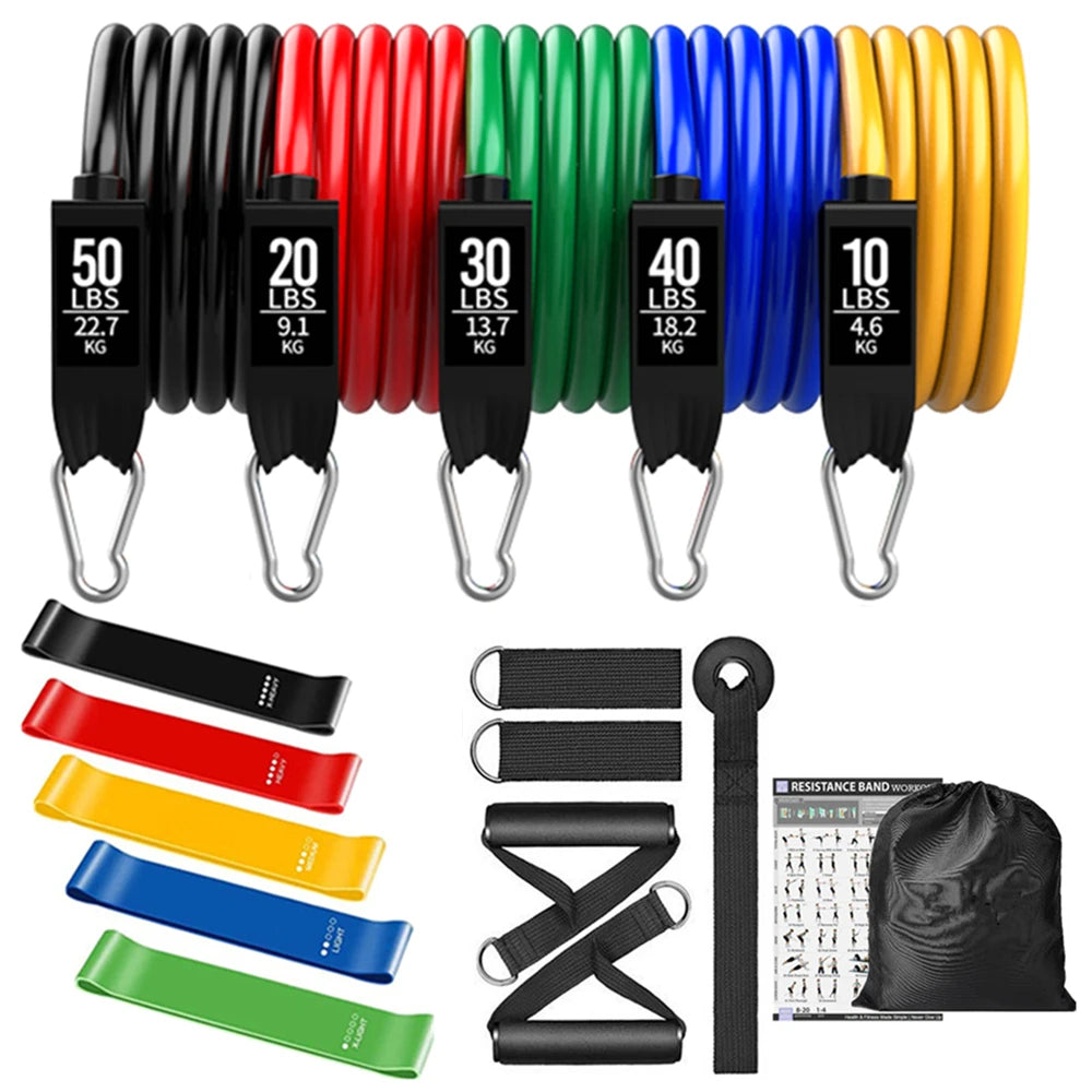 Resistance Bands Set Stackable Elastic Tubes Workout Kit with Door Anchor and Ankle Straps - 17pcs