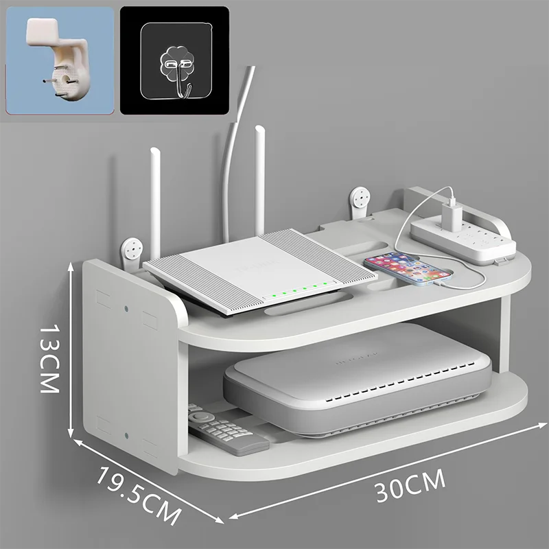 30cm Wall Mounted WiFi Router Shelf Power Strip Cable Storage Rack
