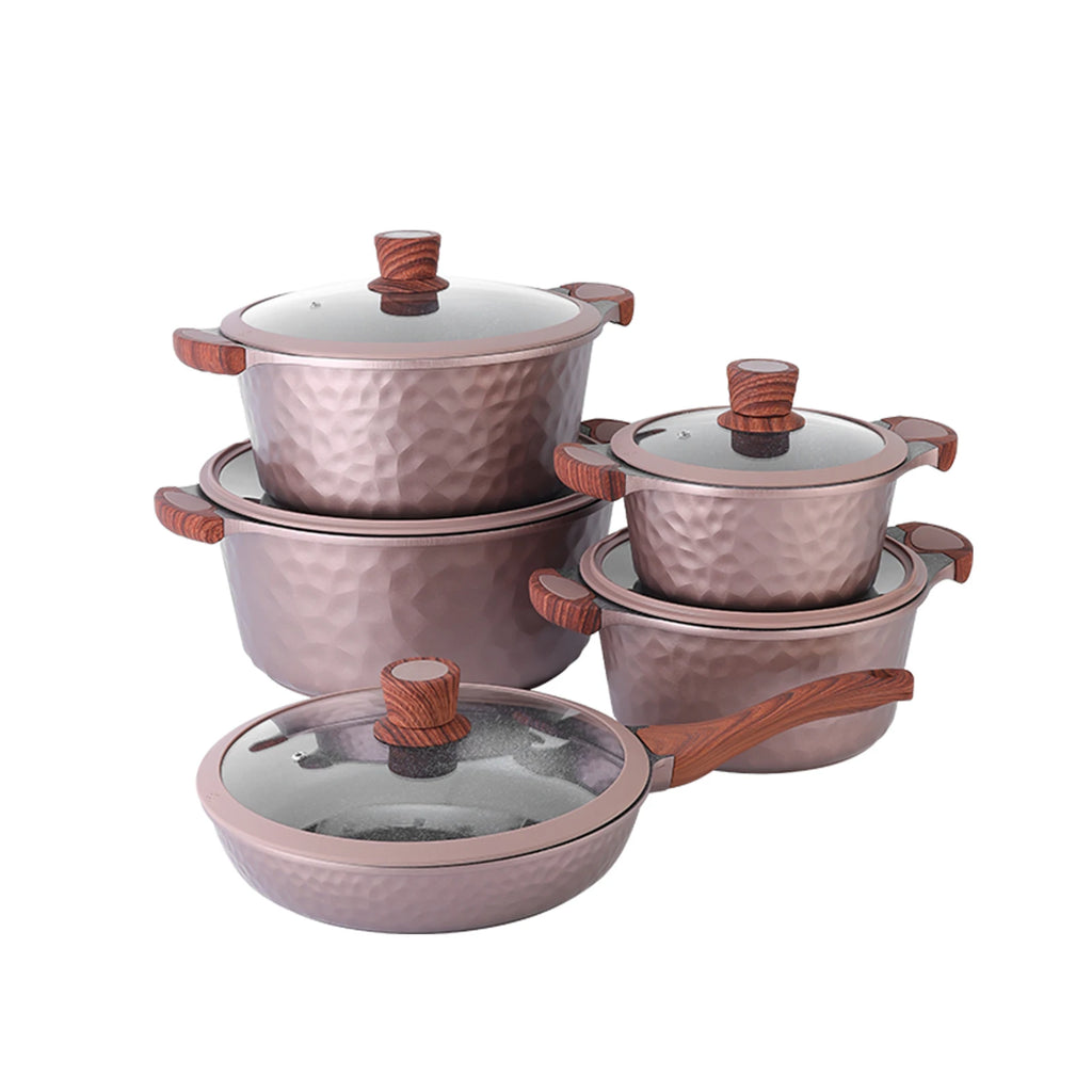 10-Piece Nonstick Pots and Pans Set with Pan Protectors – Rose Gold