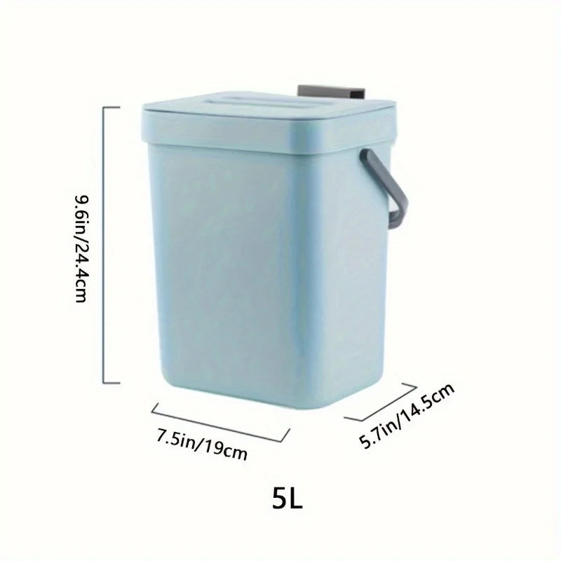 Rubbish Bin 5L Quiet Close Lid Small Rectangular Benchtop Waste Bin - Blue