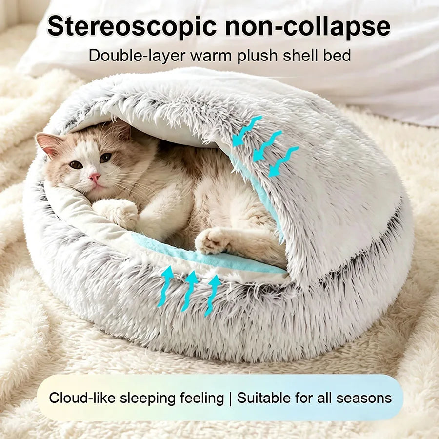 Cat Cave Bed 50 cm Plush Semi-Enclosed Pet Nest for Cats and Small Dogs - Grey