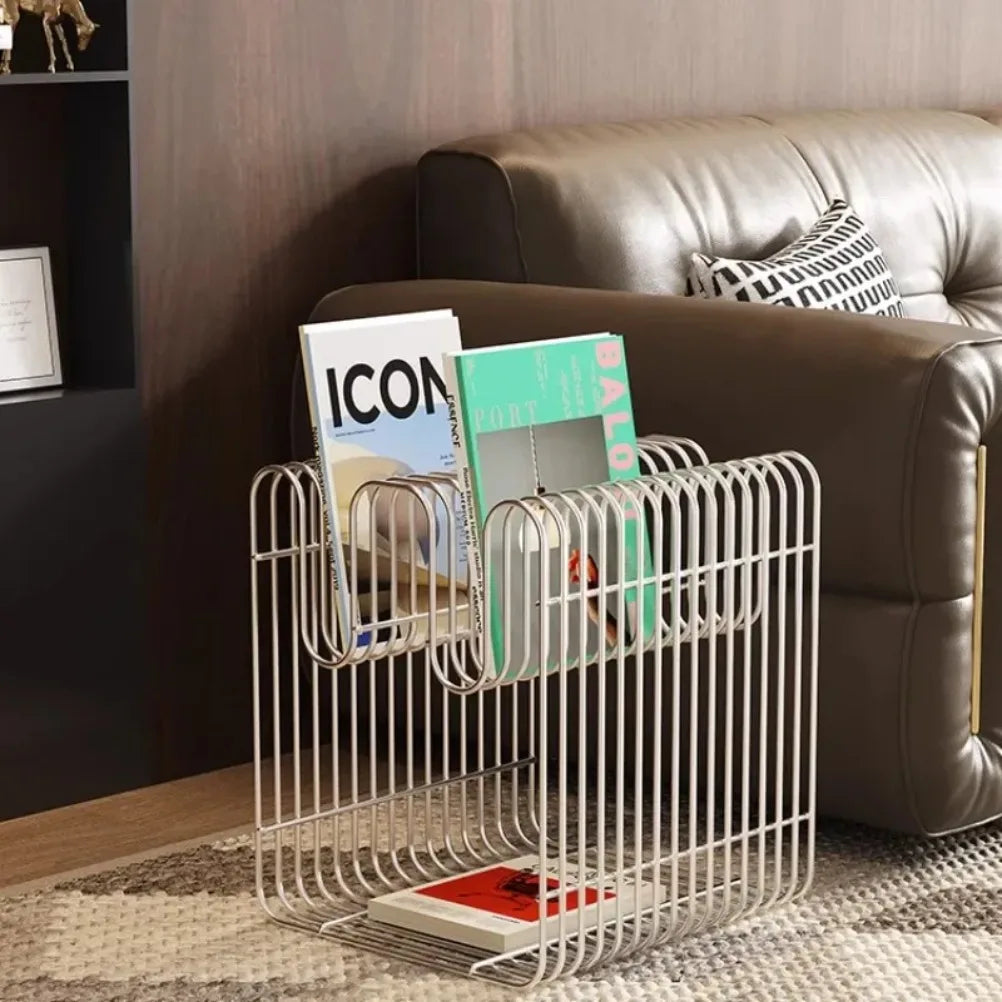 Side Table Metal Accent Table Integrated Magazine Rack Compact End Furniture – Red