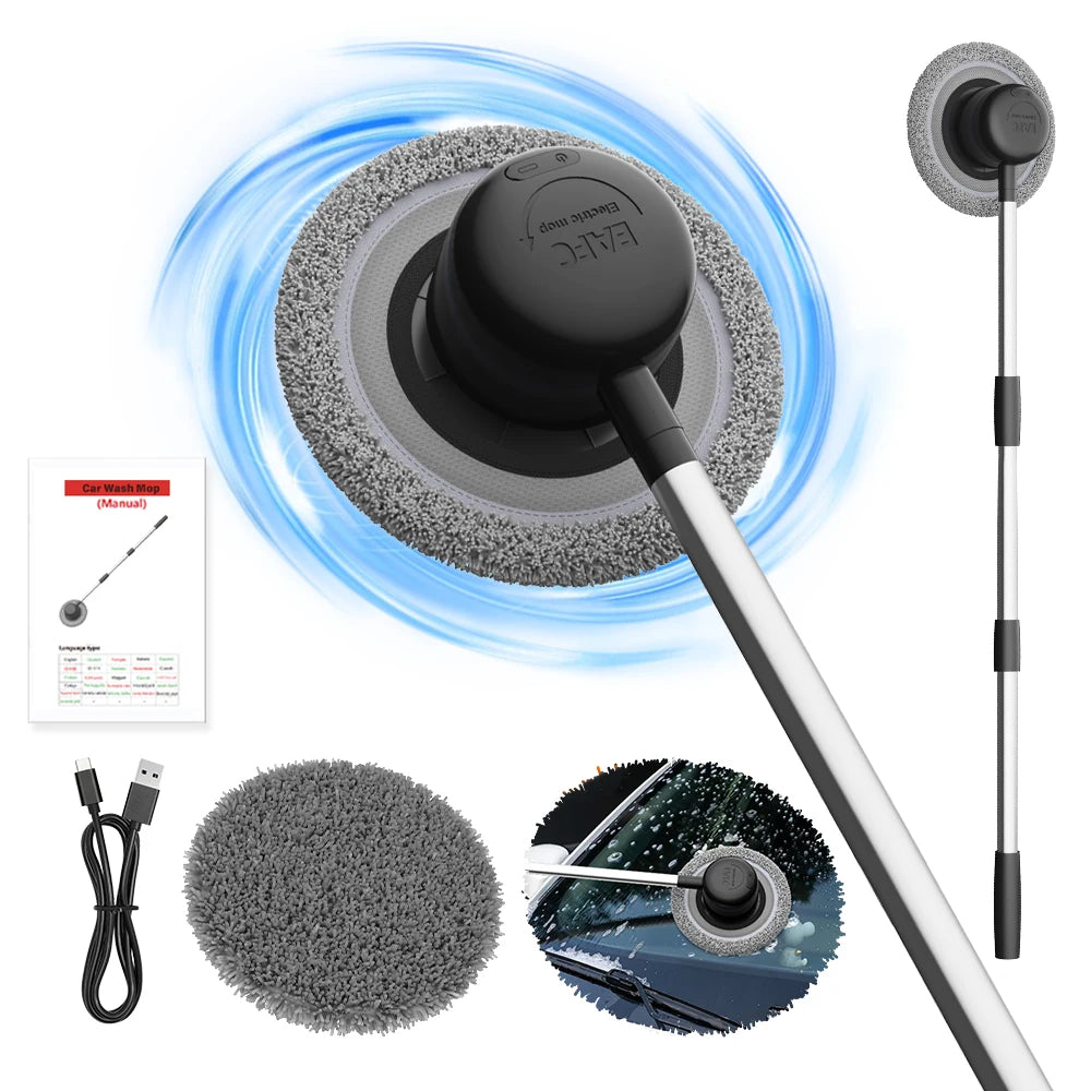 Electric Car Wash Mop with Telescopic Handle 40–110cm Rotating Cleaning Brush Waterproof Gray