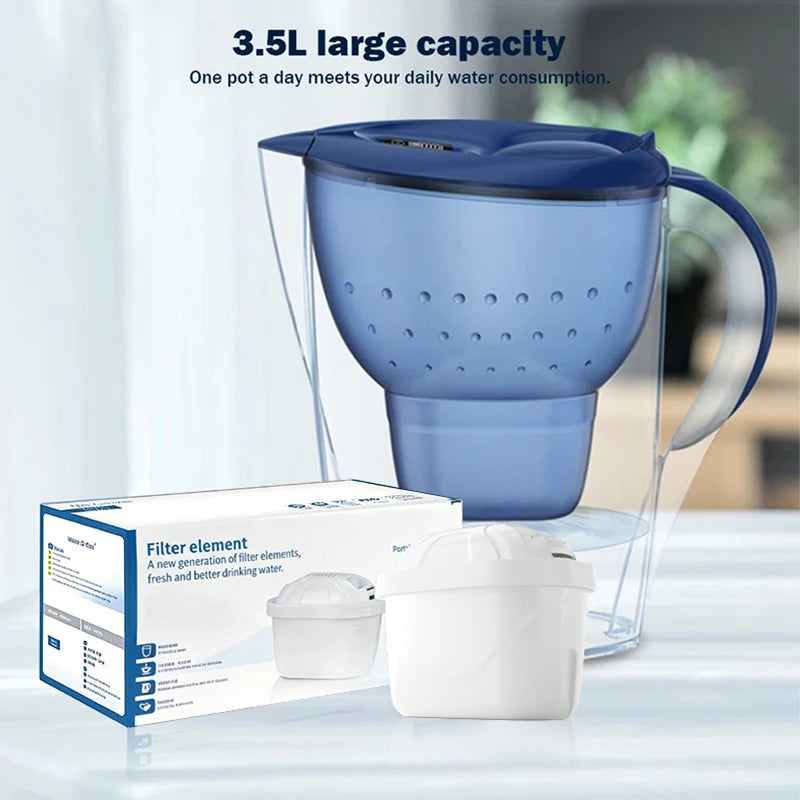Water Filter Pitcher 3.5L BPA Free Household Water Purifier Jug with Activated Carbon Cartridge – Blue