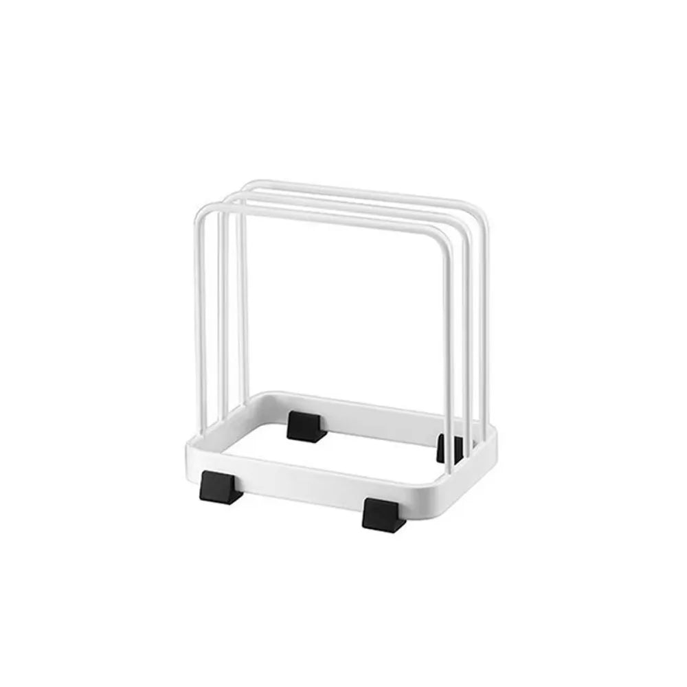 Cutting Board Rack 12cm Vertical Kitchen Storage Stand with Drain Tray Reusable Organiser - White