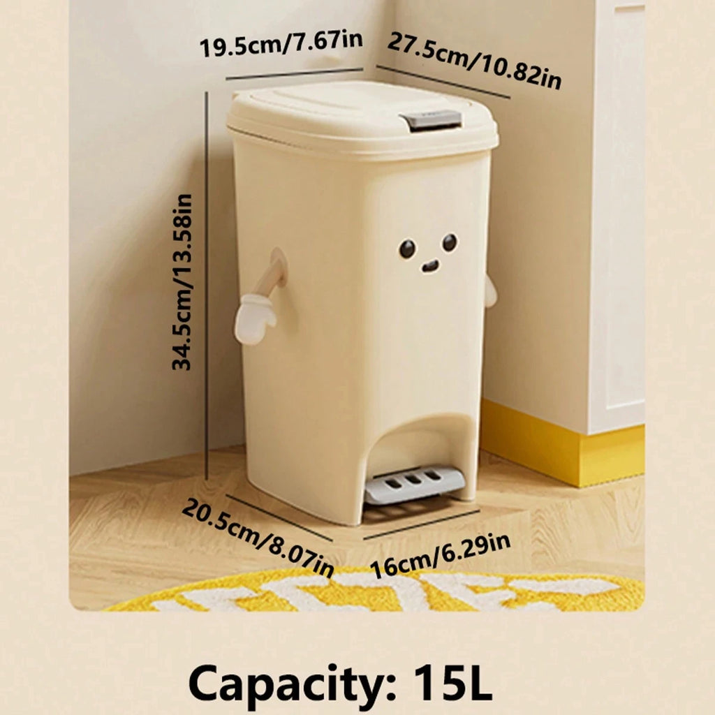 Pedal Bin 15L Slim Plastic Rubbish Bin with Lid for Kitchen & Bathroom - White