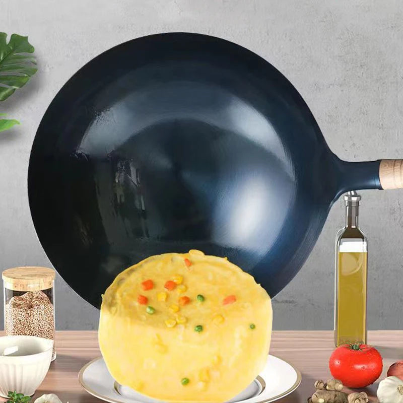 Carbon Steel Wok 32cm Round Bottom Stir Fry Pan Uncoated Cookware – Black