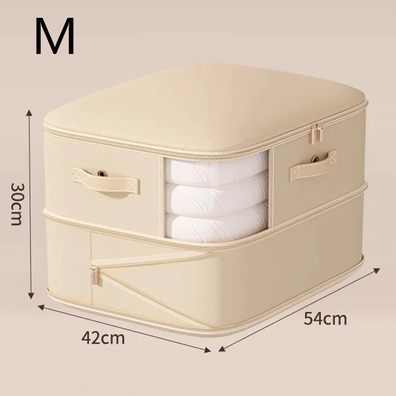Quilt Storage Bag Large Capacity Foldable Clothing Organiser with Zipper - Beige
