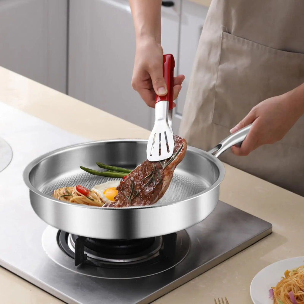 Titanium Frying Pan 30 cm with Glass Lid Uncoated Skillet for Gas and Induction