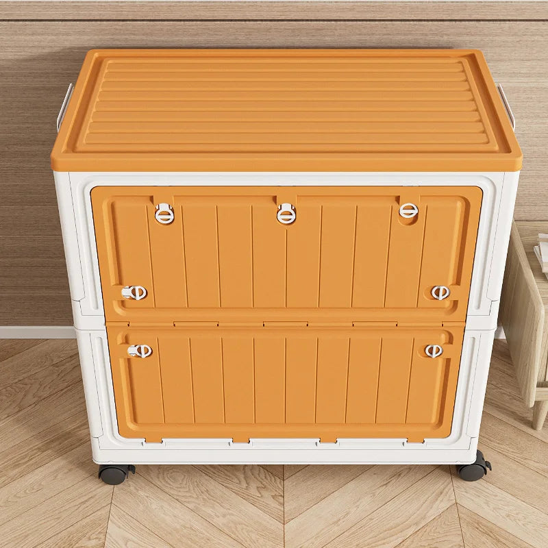 Foldable Storage Bin 70cm Large Capacity Transparent Organizer with Wheels - Orange