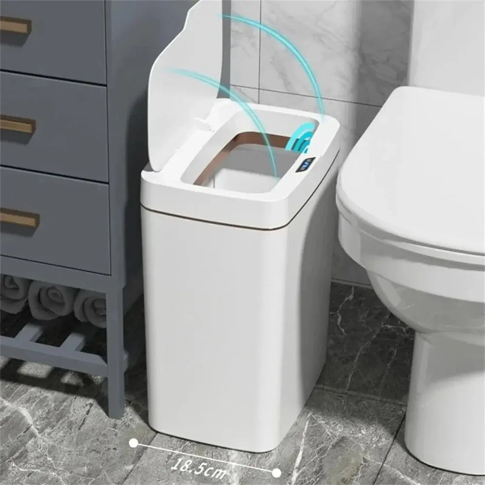 Trash Can 15L Touchless Sensor Lid Automatic Bagging Waterproof Narrow Bin - White