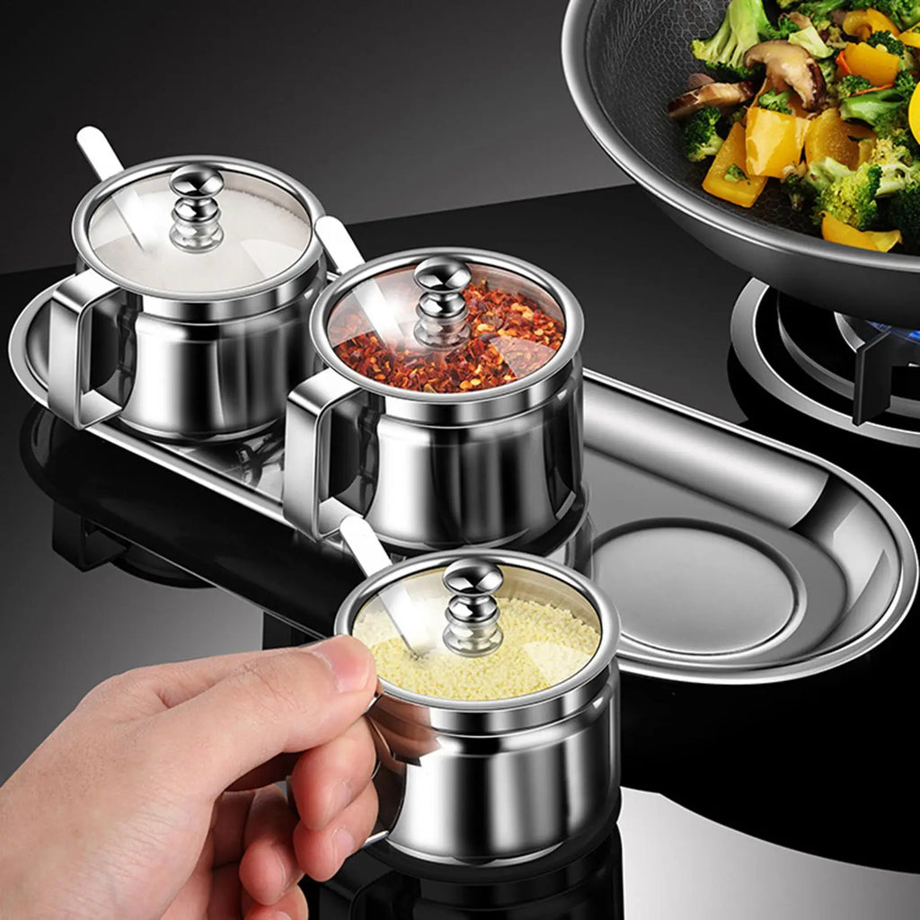 Ghee Container 500 mL Stainless Steel Storage Jar with Lid and Spoon for Kitchen Seasonings