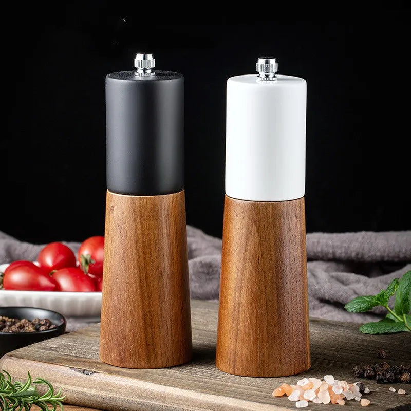 Manual Salt and Pepper Grinder Solid Wood Adjustable Ceramic Spice Mill 15cm – White