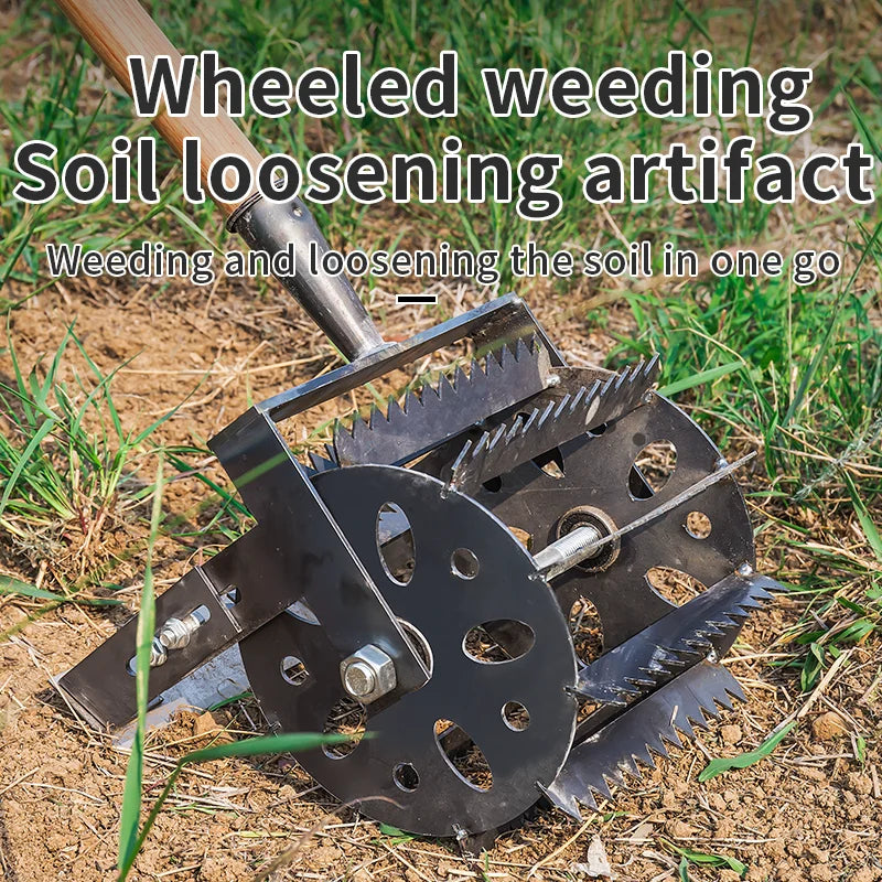 Manual Garden Cultivator Weeder Heavy Duty Soil Loosening Tool 10 Tooth Rolling Head