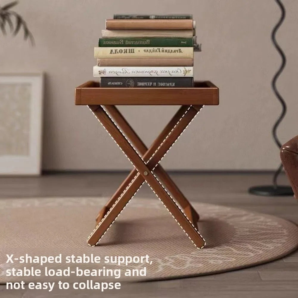 Side Table Foldable Bamboo Small Coffee End Unit with Lower Shelf – Natural